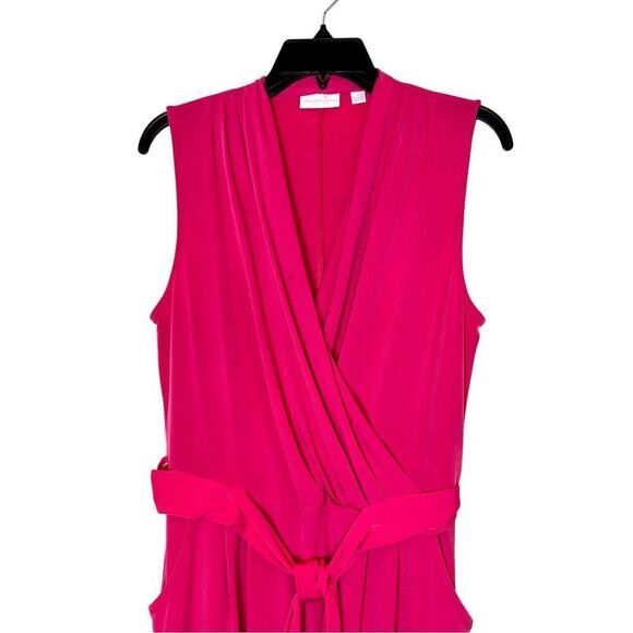 New York & Company Sleeveless Belted Surplice Pink Romper Sz Medium‎ NWOT - Picture 5 of 12
